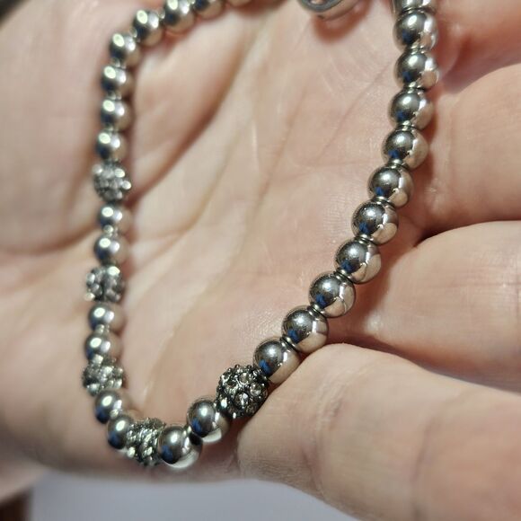 Michael Kors Slider Bracelet | Silver and Rhinestone Beaded Adjustable - Picture 2 of 13